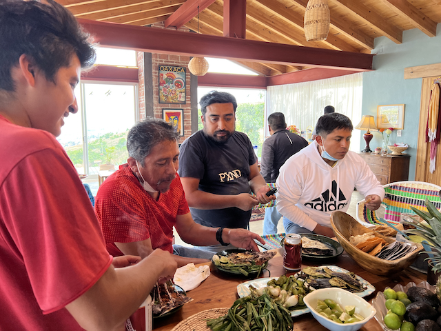 Vets dig into a much appreciated feast.