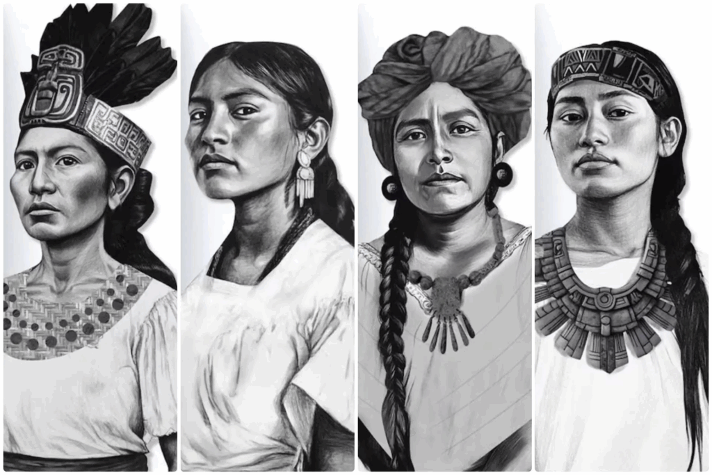 The federal government's official emblem symbolizes the ancestral strength, knowledge, and diversity of Indigenous women across Mexico’s cultures. It highlights four figures that represent Mexica, Maya, Mixtec, and Toltec traditions.